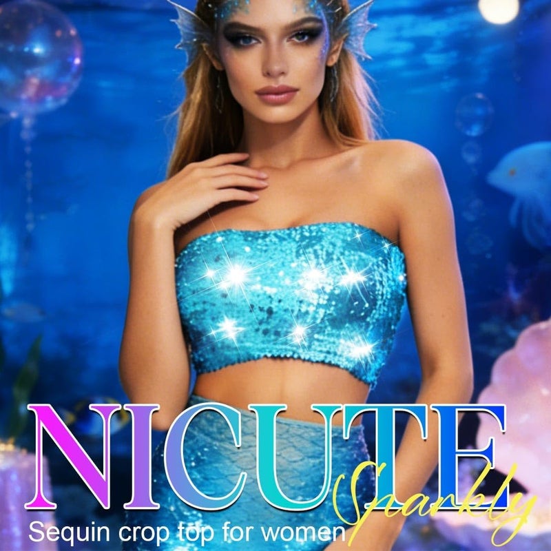 Nicute Sequin Tube Top Sparkly Crop Tops for Women - Image 2